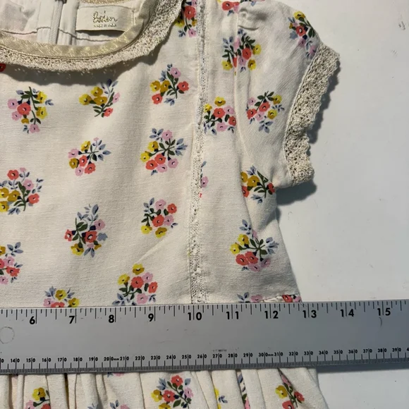 Boden Mini Dress Girls 6-7Y Gold White Floral A-Line Linen Blend Lace Trim